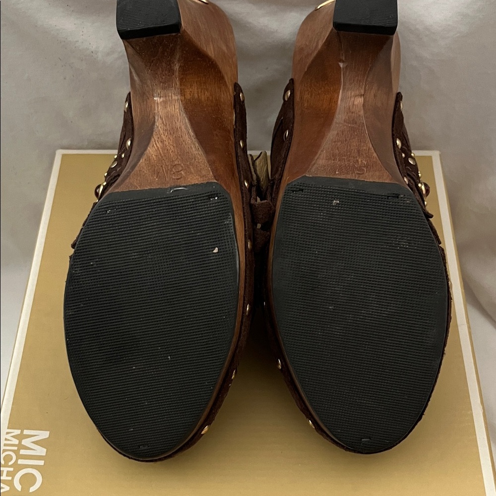 Michael Kors Dark Brown Clogs with Gold Buckle - Picture 6 of 12